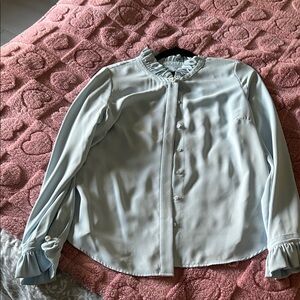 Talbots Light Blue Ruffle Blouse